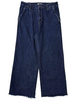 {OAT New York} "Wide Leg" Dark Blue Relaxed Loose Baggy Raw Hem Stretch Jeans